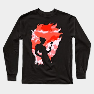 The magician silhouette in red Long Sleeve T-Shirt